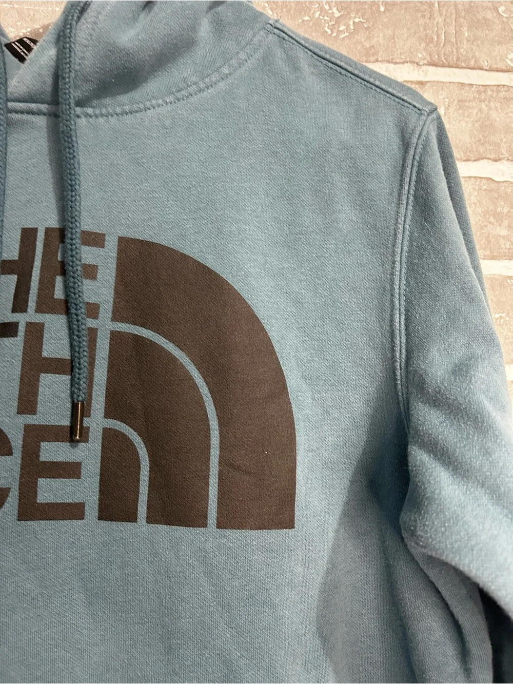 The North Face Hoodie Mens S Blue Teal Big Logo‎ Pullover Sweatshirt Streetwear